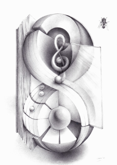 Рисунок под названием "Out of Tune" - Symona Colina, Подлинное произведение искусства, Графит