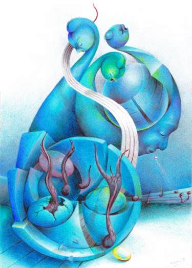 Disegno intitolato "Blues" da Symona Colina, Opera d'arte originale, Matita