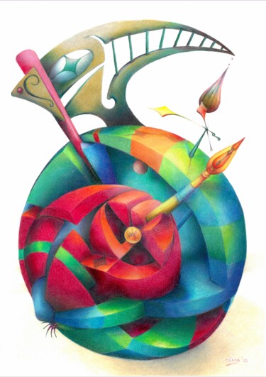 Рисунок под названием "The Time Machine" - Symona Colina, Подлинное произведение искусства, Карандаш