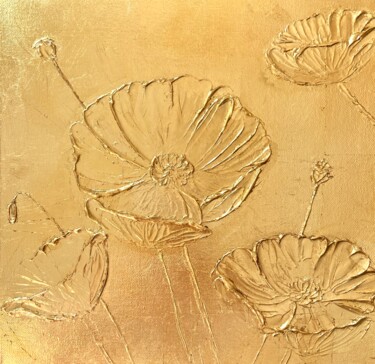 Malerei mit dem Titel "Gold Leaf Poppies" von Syncope Mars, Original-Kunstwerk, Öl