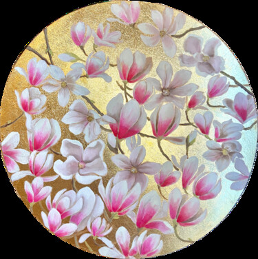 Painting titled "Magnolias" by Syncope Mars, Original Artwork, Oil Mounted on Wood Panel