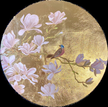 Peinture intitulée "Magnolia with a bird" par Syncope Mars, Œuvre d'art originale, Huile