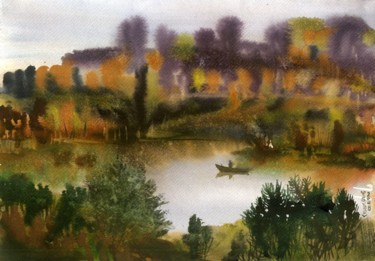 Картина под названием "Осень.Река" - Syrov, Подлинное произведение искусства, Масло