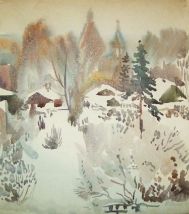 Картина под названием "Зима.Красное - на -…" - Syrov, Подлинное произведение искусства, Масло