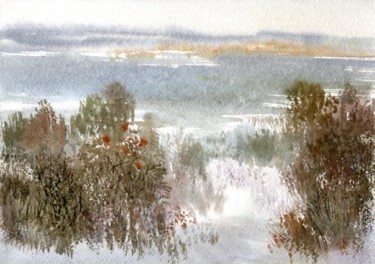 Картина под названием "Первый снег на Волге" - Syrov, Подлинное произведение искусства, Масло