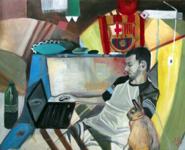 Malerei mit dem Titel "Computer Nerds III." von Szabrina Maharita, Original-Kunstwerk, Öl