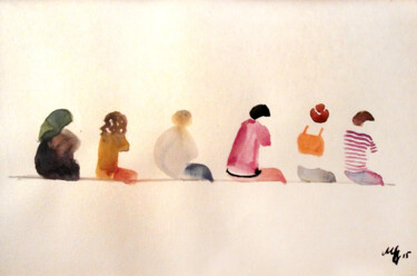 Картина под названием "Sitting people II." - Szabrina Maharita, Подлинное произведение искусства, Акварель