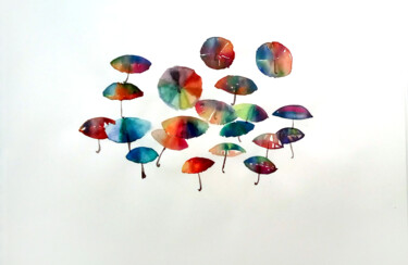 Painting titled "Umbrellas" by Szabrina Maharita, Original Artwork, Watercolor