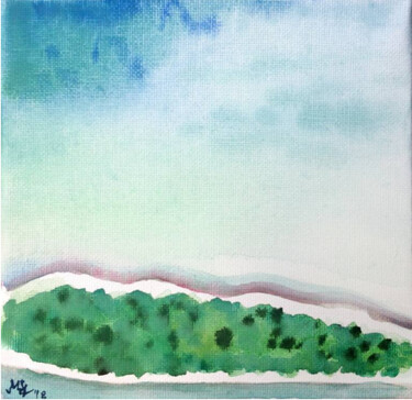 Painting titled "Islands 7" by Szabrina Maharita, Original Artwork, Watercolor Mounted on Wood Stretcher frame