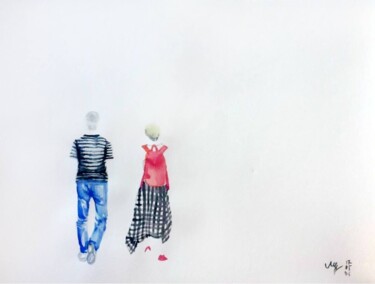 Peinture intitulée "Walking couple 1" par Szabrina Maharita, Œuvre d'art originale, Aquarelle