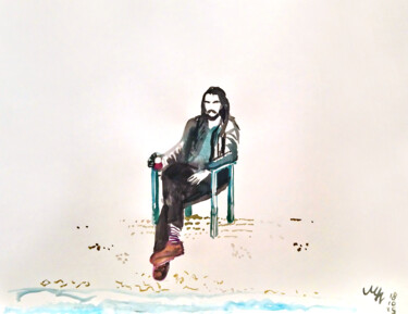 Peinture intitulée "He is drinking tea…" par Szabrina Maharita, Œuvre d'art originale, Aquarelle