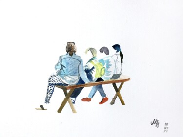 Malerei mit dem Titel "The bench" von Szabrina Maharita, Original-Kunstwerk, Aquarell