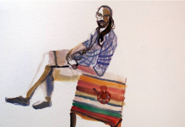 Картина под названием "He is drinking tea…" - Szabrina Maharita, Подлинное произведение искусства, Акварель