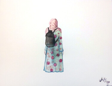 Картина под названием "Lady in roses" - Szabrina Maharita, Подлинное произведение искусства, Акварель
