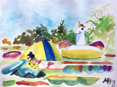 Pintura intitulada "Beach" por Szabrina Maharita, Obras de arte originais, Aquarela