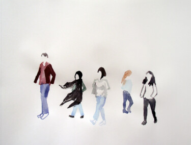 Картина под названием "Walking people" - Szabrina Maharita, Подлинное произведение искусства, Акварель