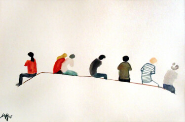 Картина под названием "Sitting people I" - Szabrina Maharita, Подлинное произведение искусства, Акварель