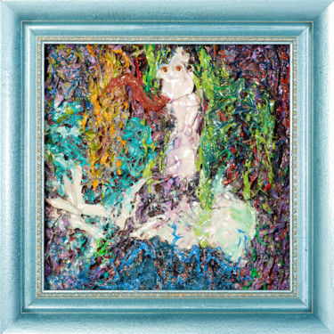 Painting titled "blueframed lady" by Andrzej Szarek, Original Artwork, Enamel