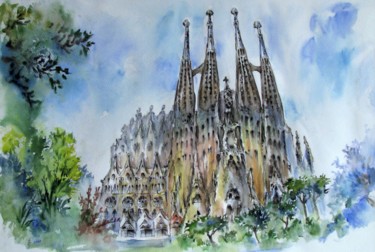 Peinture intitulée "Sagrada Familia" par Zsolt Székelyhidi, Œuvre d'art originale, Aquarelle