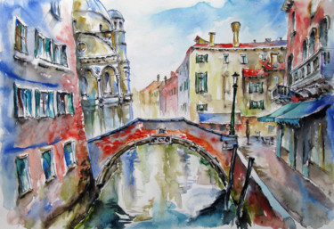 Painting titled "Venice No.3" by Zsolt Székelyhidi, Original Artwork, Watercolor