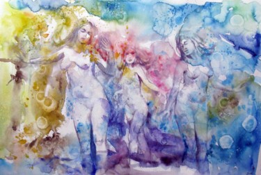 Malerei mit dem Titel "Dancing beauties" von Zsolt Székelyhidi, Original-Kunstwerk, Aquarell