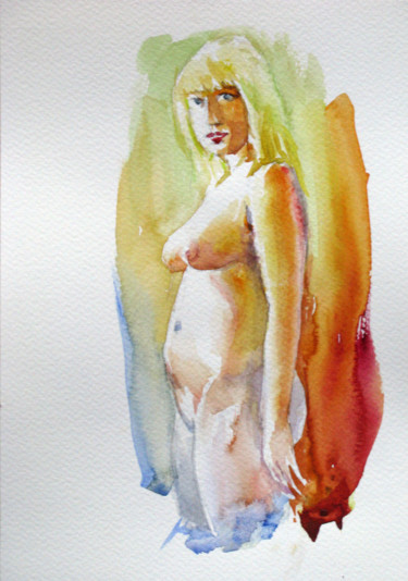 Painting titled "Expectation No.1" by Zsolt Székelyhidi, Original Artwork, Watercolor