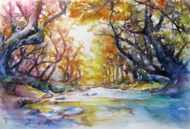 Peinture intitulée "Autumn forest" par Zsolt Székelyhidi, Œuvre d'art originale, Aquarelle