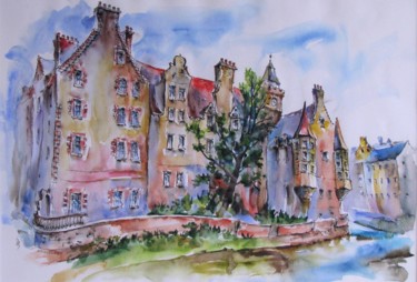 Malerei mit dem Titel "Edinburgh, Scotland" von Zsolt Székelyhidi, Original-Kunstwerk, Aquarell