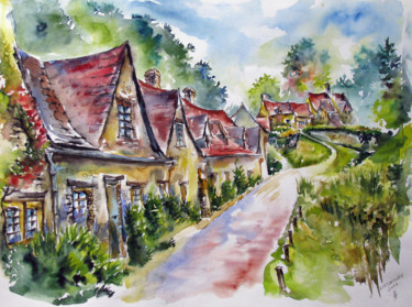 Pittura intitolato "Cotswolds, England" da Zsolt Székelyhidi, Opera d'arte originale, Acquarello