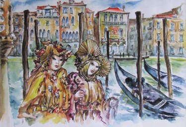 Painting titled "Carnival in Venice" by Zsolt Székelyhidi, Original Artwork, Watercolor