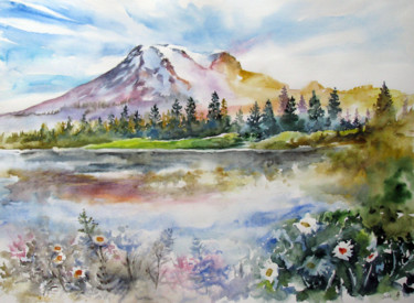 Pintura intitulada "Romantic lake" por Zsolt Székelyhidi, Obras de arte originais, Aquarela