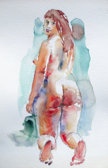 Painting titled "Expectation No.6" by Zsolt Székelyhidi, Original Artwork, Watercolor