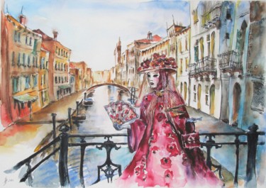 Malerei mit dem Titel "Venice carnival" von Zsolt Székelyhidi, Original-Kunstwerk, Aquarell