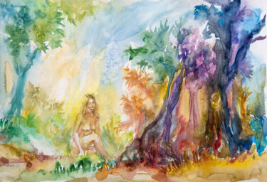 Painting titled "Eve in paradise" by Zsolt Székelyhidi, Original Artwork, Watercolor