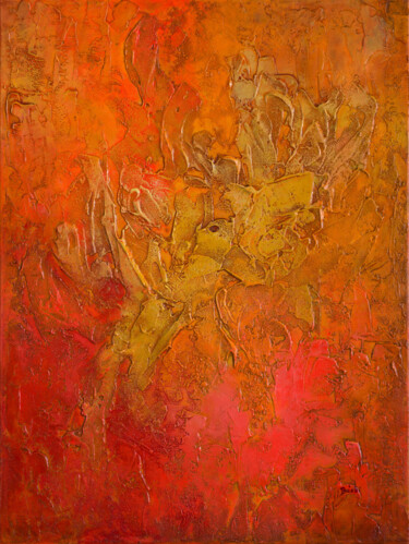 Peinture intitulée "Orange texture" par Szilvia Banki, Œuvre d'art originale, Acrylique Monté sur Châssis en bois
