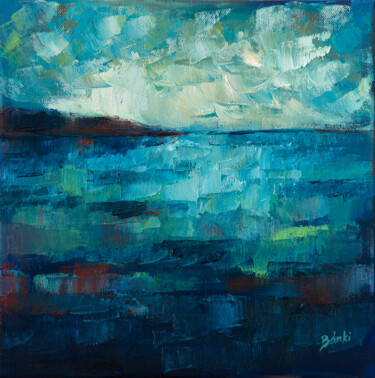 Painting titled "Blue sea" by Szilvia Banki, Original Artwork, Oil Mounted on Wood Stretcher frame