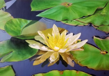 Painting titled "Water lily/Tavirózsa" by Szilvia Németh, Original Artwork, Oil