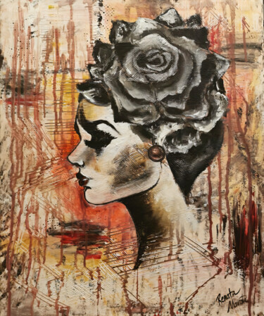 Schilderij getiteld "BLACK ROSE" door Renata Maroti, Origineel Kunstwerk, Acryl