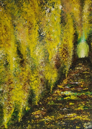 Painting titled "GOLDEN RAIN PATH" by Renata Maroti, Original Artwork, Acrylic