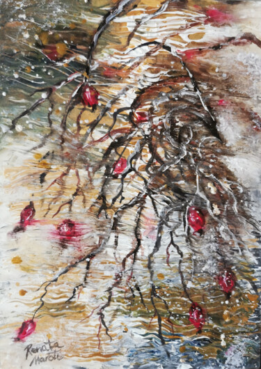 Картина под названием "FROSTY ROSE HIP" - Renata Maroti, Подлинное произведение искусства, Акрил