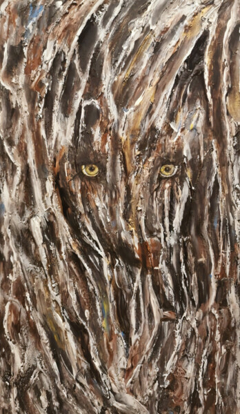 Schilderij getiteld "THE WHISPERING WOLF" door Renata Maroti, Origineel Kunstwerk, Acryl