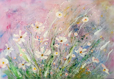 Painting titled "COSMOS FLOWERS" by Renata Maroti, Original Artwork, Acrylic