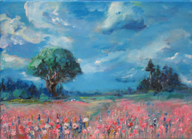 Painting titled "red meadow" by Jolanta Szymanowska, Original Artwork, Acrylic