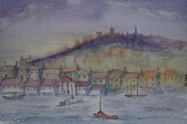 Painting titled "old harbor" by Tb, Original Artwork, Watercolor