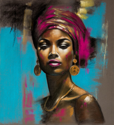 Drawing titled "African woman" by Inna Medvedeva, Original Artwork, Pastel