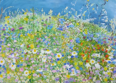 Painting titled "Wild Flowers on the…" by Tomislav Ivanišin, Original Artwork, Oil Mounted on Other rigid panel