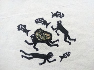 Textile Art titled "Family" by Tudorita Gherase, Original Artwork, Embroidery Mounted on Cardboard