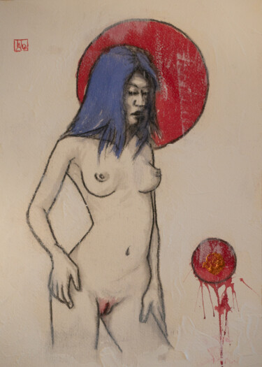 Schilderij getiteld "lune de sang" door Tato, Origineel Kunstwerk, Inkt