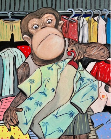 Schilderij getiteld "Boss packing for ho…" door Ta Byrne, Origineel Kunstwerk, Olie