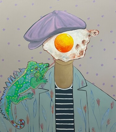 Картина под названием "Egg boy with his fr…" - Ta Byrne, Подлинное произведение искусства, Масло